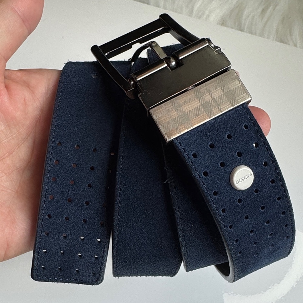 BOCONI Reversible Suede leather Belt Navy Blue Black Sz 38